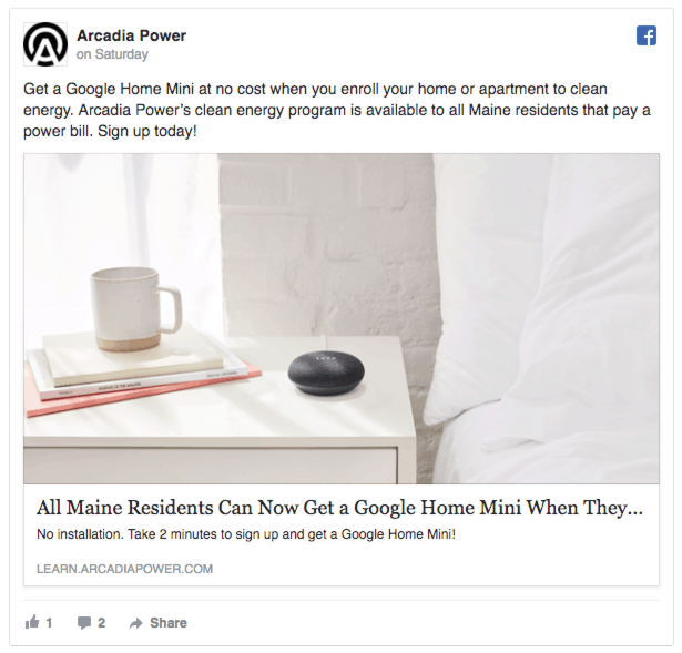 arcadia power facebook ads