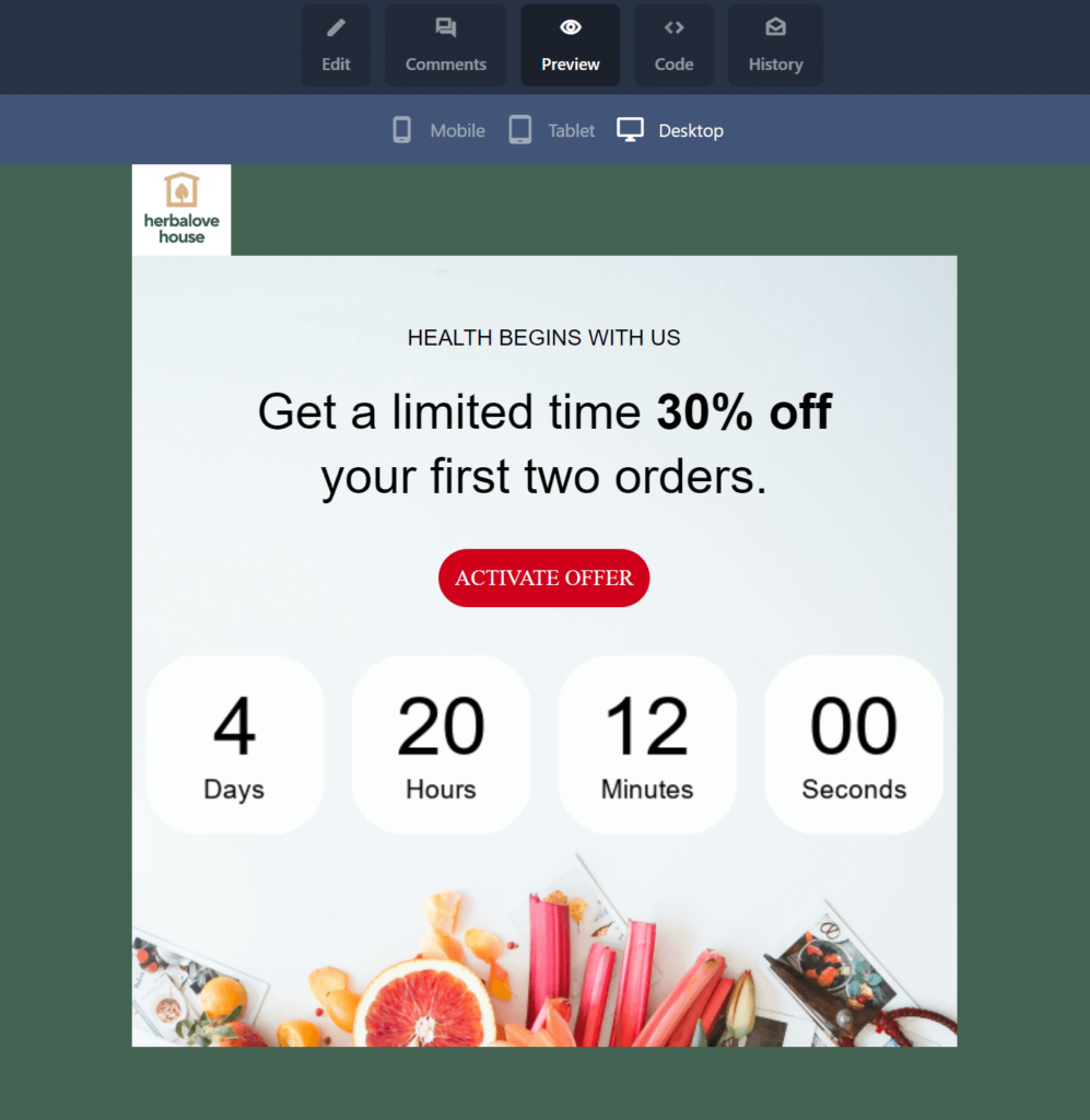 Moosend countdown time preview